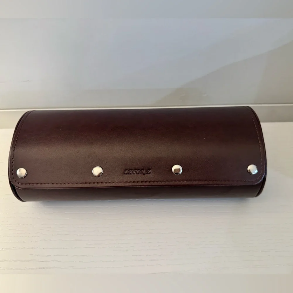 Lefor·Z Brown Leather Watch Roll 3 Slot Travel Case Luxury Organizer - Picture 7 of 8